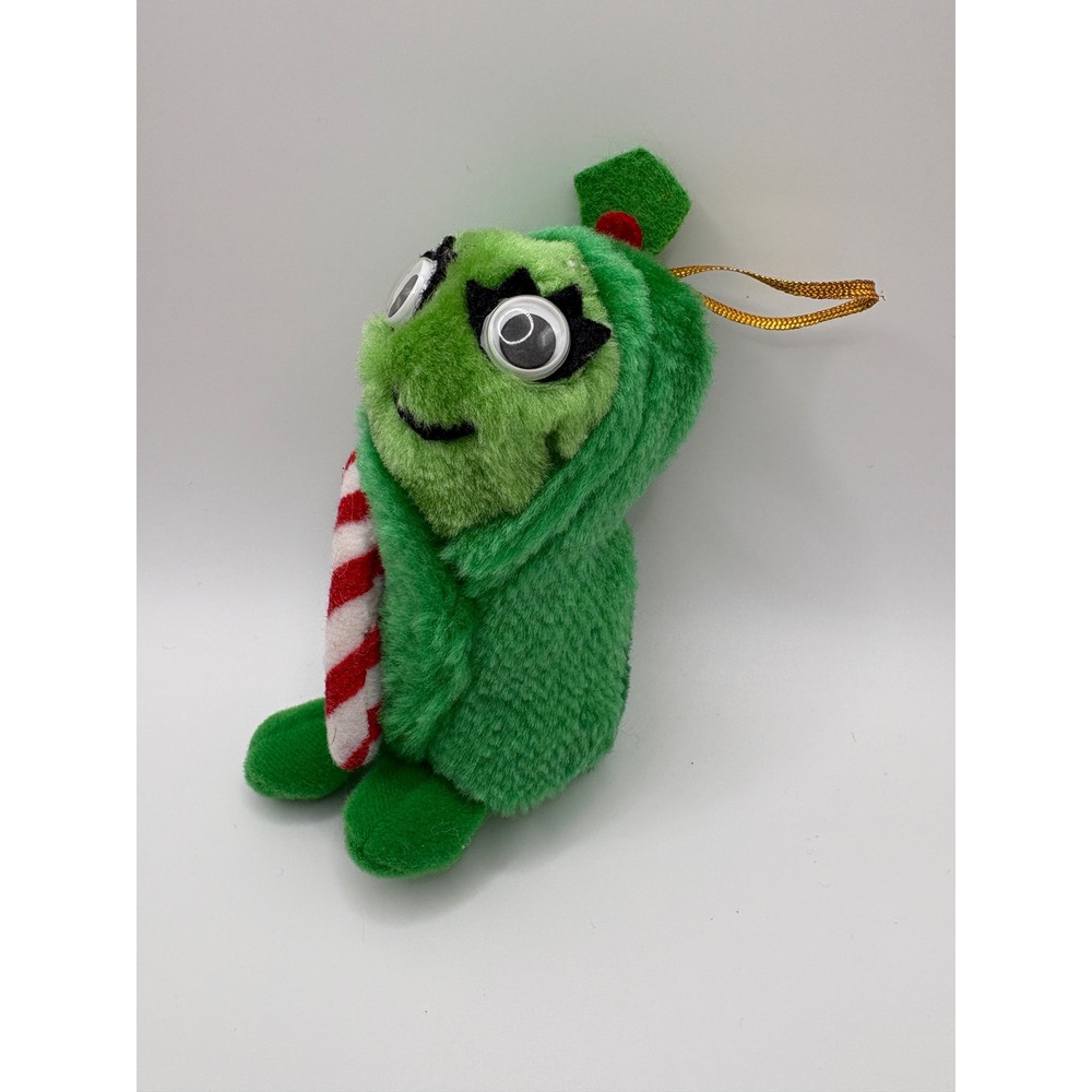 Vintage 1991 Del Monte Christmas Yumkins Green Bean Plush Ornament Candy Cane